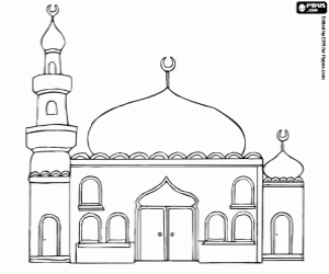 Coloriage Mosquée avec dômes et minaret