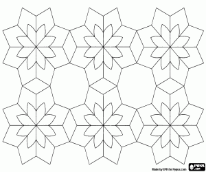 Coloriage Motif avec six fleurs en origami