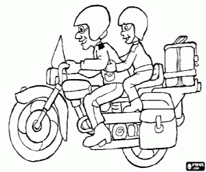 Coloriage Moto avec pilote et passager