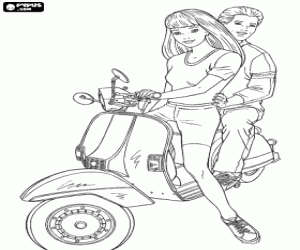 Coloriage Moto scooter avec fille et garçon