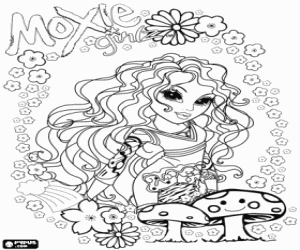 Coloriage Moxie Girlz avec fleurs et champignons