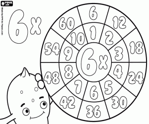 Coloriage Multiplication, la roue de 6
