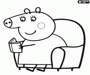 Coloriage La mère de Peppa Pig est la lecture
