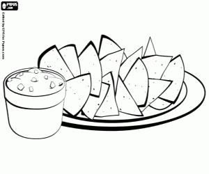 Coloriage Nachos avec sauce, plat mexicain