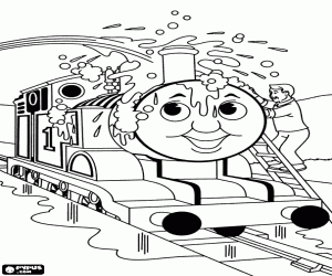 Coloriage Le nettoyage de Thomas la locomotive