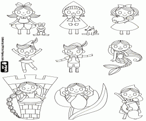 Coloriage Neuf personnages de contes de fées