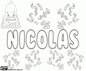 Coloriage Nicolas, nom français et espagnol