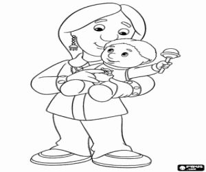 Coloriage Nisha Bains avec son bébé, Nick
