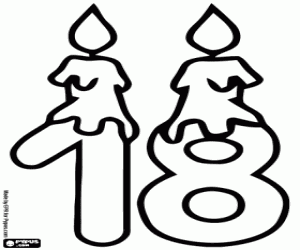 Coloriage Le nombre dix-huit avec des bougies