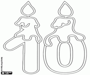 Coloriage Le nombre dix et une bougie