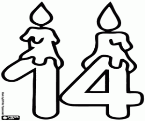 Coloriage Nombre quatorze avec bougies