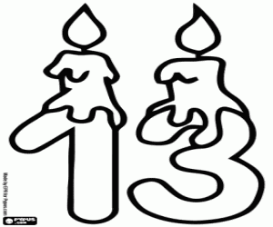 Coloriage Le nombre treize avec deux bougies