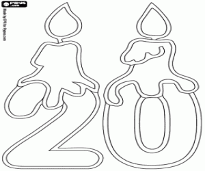 Coloriage Nombre vingt avec bougies d'anniversaire