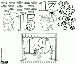Coloriage Nombres impairs Sesame Street, 15, 17 et 19