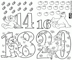 Coloriage Nombres pairs 14,16,18,20 Sesame Street