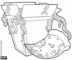 Coloriage Nouilles chinoises et pizza