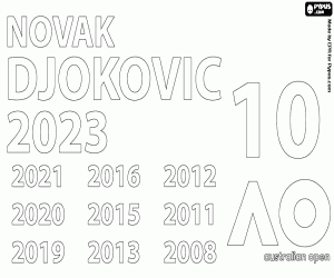 Coloriage Novak Djokovic, 10 titres Open d’Australie