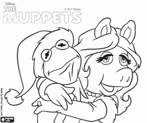 Coloriage Noël avec Miss Piggy et Kermit