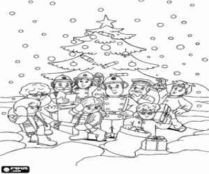 Coloriage Noël avec Sam le pompier