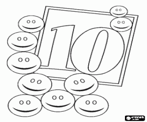 Coloriage Numéro 10 avec dix visages souriants