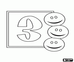 Coloriage Numéro 3 avec trois smiley