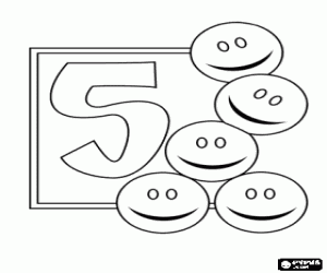 Coloriage Numéro 5 amusant avec cinq smiley