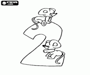 Coloriage Numéro 2 avec deux souris