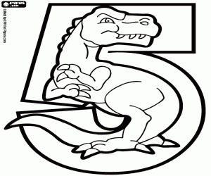 Coloriage Numéro cinq, un dinosaure