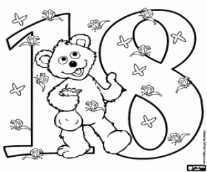 Coloriage Numéro dix-huit avec Baby Bear