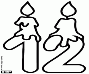 Coloriage Numéro douze et bougies d'anniversaire