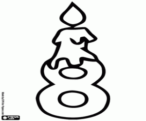 Coloriage Numéro huit avec bougie d'anniversaire