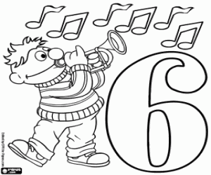 Coloriage Numéro six avec Ernie et une trompette