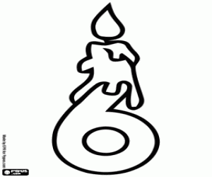 Coloriage Numéro six et bougie d’anniversaire