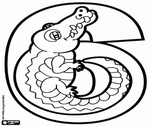 Coloriage Numéro six, un crocodile