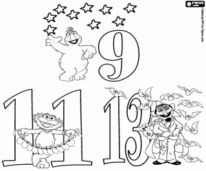 Coloriage Numéros 9,11,13 de Rue Sésame