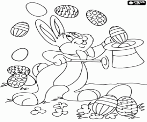 Coloriage Oeufs de Pâques et le lapin magicien