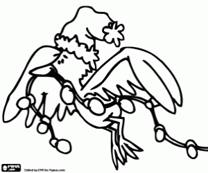 Coloriage Oiseau avec des lumières de Noël