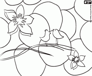 Coloriage Oiseaux et fleurs au printemps