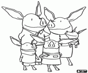 Coloriage Olivia le porcelet avec sa famille
