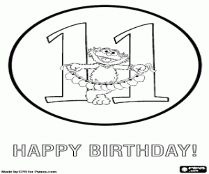 Coloriage Onze anniversaire avec Zoe et coeurs