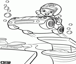 Coloriage Oona sautant avec la voiture de course