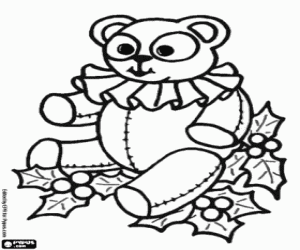 Coloriage Ours en peluche avec des feuilles de houx