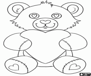 Coloriage Ours en peluche avec coeurs