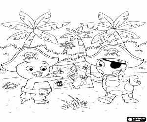 Coloriage Pablo et Uniqua avec la carte au Trésor