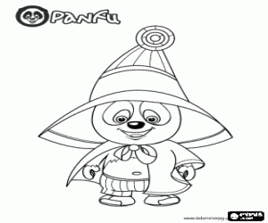 Coloriage Panfu. Ours panda avec grand chapeau