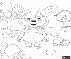 Coloriage Panfu Panda et lapin de Pâques