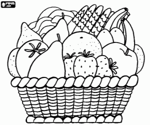 Coloriage Panier avec fruits varié