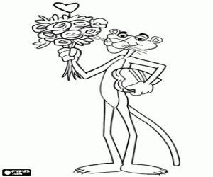 Coloriage La panthère rose à la Saint-Valentin