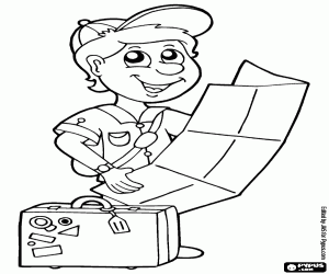 Coloriage Papa avec la carte lors voyage de vacances