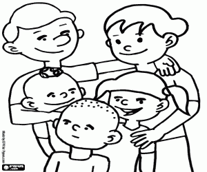 Coloriage Parents de trois enfants, une famille